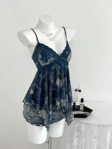 SHEIN Tall 复古佩里斯 (Perris) 图案亮片不对称下摆女式派对背心