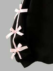 SHEIN Genkimix Kids 2 件套女童韩版休闲灰色运动衫配蝴蝶结和紧身裤套装 - 黑色 - 查看 7