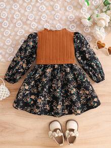 Emery Rose Kids Emery Rose Kids LUNE 碎花灯笼袖荷叶边下摆连衣裙 法式碎花 仙女裙 田园风 秋冬 - 卡其色 - 查看 6