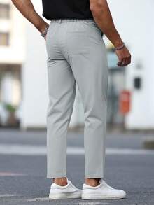 Calvornis 男士纯色口袋细节休闲商务通勤长裤，夏季 - 霧霾藍 - 查看 2