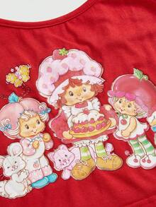 Strawberry Shortcake | ROMWE Spring/Summer Women Cartoon Figure Graphic Red Cami Top, Suitable For Summer - Red - View 3