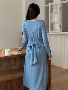 DAZY Váy dài thường ngày eo xoắn dành cho nữ, Thu/Đông - Màu xanh lam - Xem 2