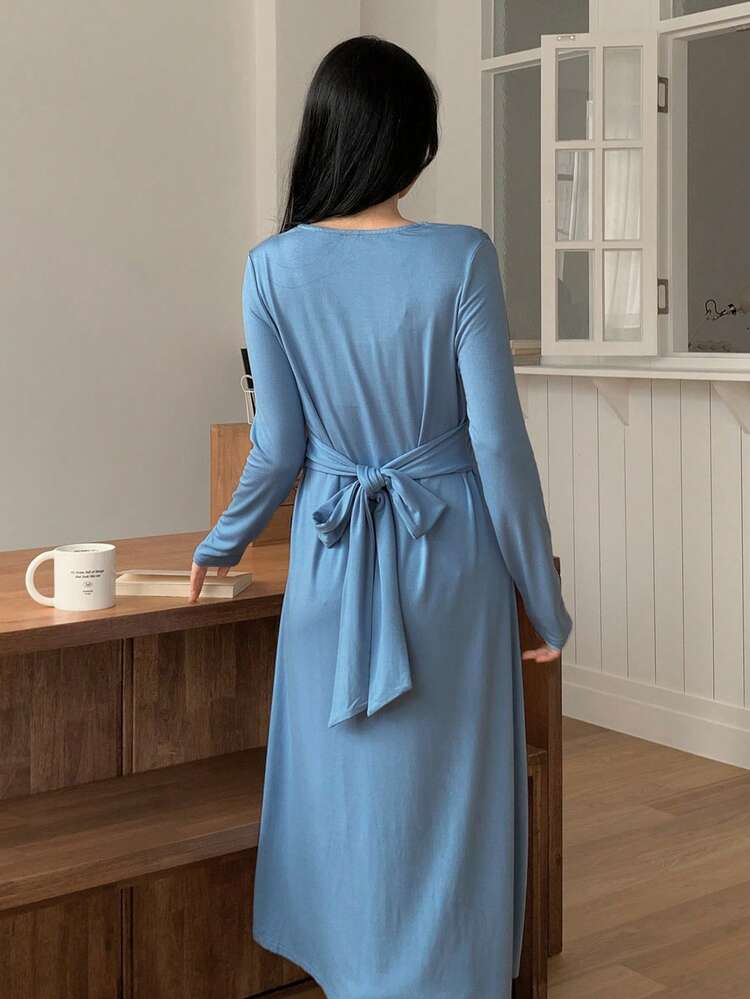 Women's Twist Waist Long Casual Dress, Autumn/Winter