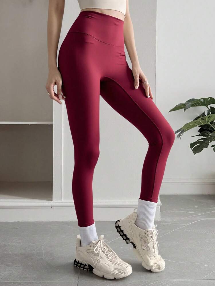 High Waist Solid Color Skinny Leggings, Fashionable & Versatile Tights