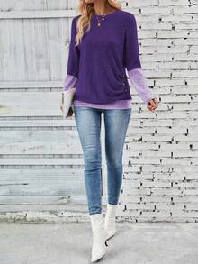 SHEIN LUNE Áo thun nữ 2 trong 1 họa tiết tương phản màu sắc thường ngày, áo thun họa tiết mùa thu dành cho nữ - Màu tím - Xem 5