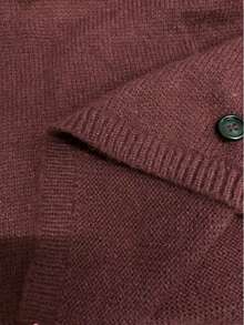EMERY ROSE Double-Breasted Decor Round Neck Casual Versatile Long Sleeve Sweater - Redwood - View 6