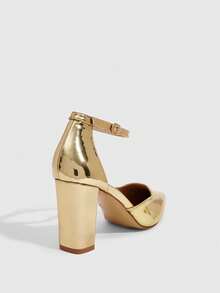 CUCCOO SZL Women's Fashionable Gold Comfortable Chunky Heel Pointed Toe Minimalist Pumps For Work Spring Shoes - Gold - View 3
