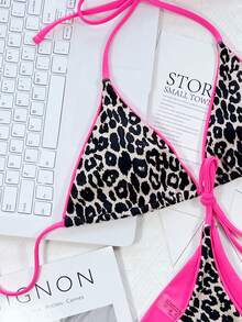Swim SXY Bộ 2 bộ đồ bơi bikini in họa tiết (In ngẫu nhiên), hình tam giác siêu nhỏ - Màu Hồng Tươi - Xem 5