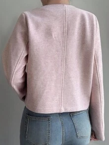Livesso Veste décontractée et régulière de couleur unie pour femmes, manteaux d'automne pour femmes - Rose bonbon - Voir 2