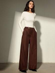 Aveloria Modichic Fashionable High-Waisted Loose Flowy Straight Leg Casual Wide Leg Pants, Versatile For Commuting - Burgundy - View 2