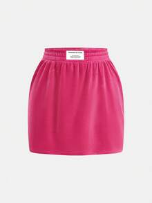 SHEIN 2 件套青少年女孩百搭休闲运动夹克和迷你裙，洋红色，返校季 - 玫紅色 - 查看 9