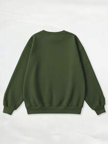 INAWLY 圣诞树印花时尚简约女士圆领羊毛长袖运动衫，送给朋友的礼物，秋冬 - 軍綠色 - 查看 2