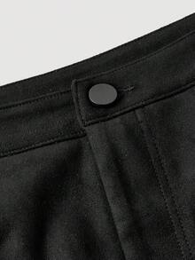 SHEIN MOD Women's Fashion Rhinestone Embellished Shell Trim Slant Pocket Shorts,Autumn/Winter,Thanksgiving,Christmas,New Year,Black Short,Party - Black - View 4