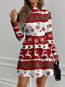 Glamance Polina Brazil Women's Casual Minimalist Dress, Suitable For Autumn/Winter, Christmas Gift For Mothers Modely Dress Christmas Dresses For Women Clasi Dress Elegant Dress Chic Stylish Clothing Collection Santa Dress Elegant Long Sleeve Dress Christmas Print Dress Dresses For Women Long Sleeve - Multicolor - View 4