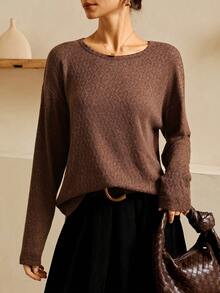 Áo thun dài tay dệt kim jacquard họa tiết màu nâu mới của Lymera dành cho nữ, màu cà phê, mùa hè, thu/đông, dự tiệc, đi chơi, năm mới, giáng sinh, lễ tạ ơn, công sở, đi làm, đi chơi - màu nâu - Xem 4