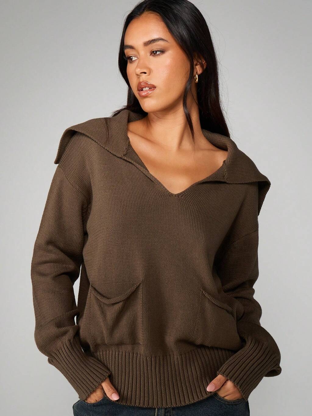 MISSGUIDED Sweat à capuche surdimensionné en tricot avec col ample
