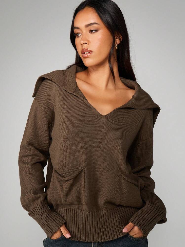 MISSGUIDED Sudadera con capucha de punto extragrande con cuello holgado