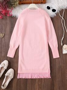 Vestito semplice ed elegante con collo rotondo per ragazze, adatto per casa, uscite, feste, ritorno a scuola - Rosa - Visualizzare 3