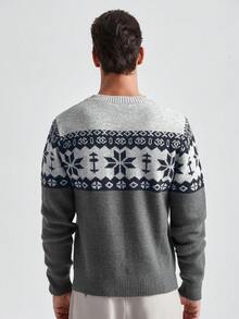 Manfinity CityGents New Fashionable Blogger Design Fairisle Colorblock Men Pullover Sweater, Autumn/Winter Men's Twilight