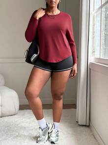 SHEIN Sports 大码女式无缝宽松长袖运动服 - 酒紅色 - 查看 3
