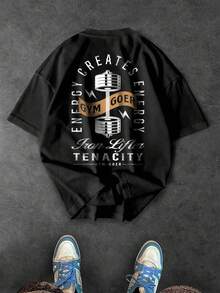 Sport MetroGents Herren Buchstaben Muster Rundhals Loose Fit Kurzarm Sport T-Shirt