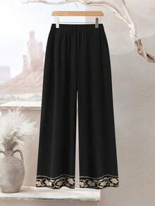 SHEIN Lacomfia Bộ 2 món/Bộ đồ nữ cỡ lớn in hoa dáng rộng cổ tròn và quần - Nhiều màu - Xem 4
