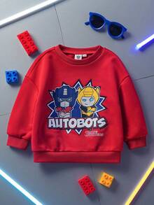 Transformers X SHEIN Baby Boy Casual Cartoon Robot Print Crew Neck Sweatshirt, Autumn - Red - View 1