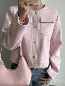 Livesso Veste décontractée et régulière de couleur unie pour femmes, manteaux d'automne pour femmes - Rose bonbon - Voir 3