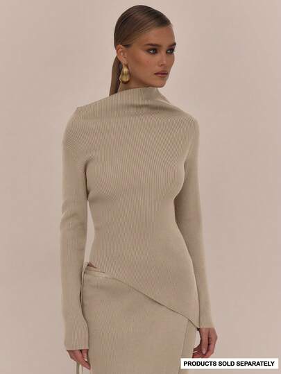 MUSERA Asymmetrical Hem Ribbed Knit Sweater Elegant Spring Vacation Cute Sexy 90's Summer Holiday Graduation Wedding Guest Winter Everyday Chic Spring Summer