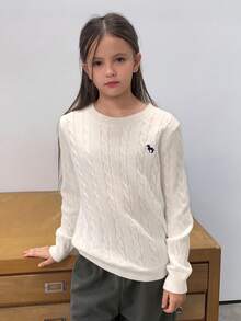 Hapijoa Tween Girls Embroidered Crew Neck Sweater, Fall - White - View 3