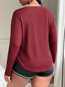 SHEIN Sports 大码女式无缝宽松长袖运动服 - 酒紅色 - 查看 2