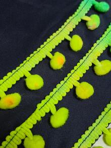 Swim Lushoire Plus Size Summer Beach Colorful Ball Decorated Shirt - Navy Blue - View 8