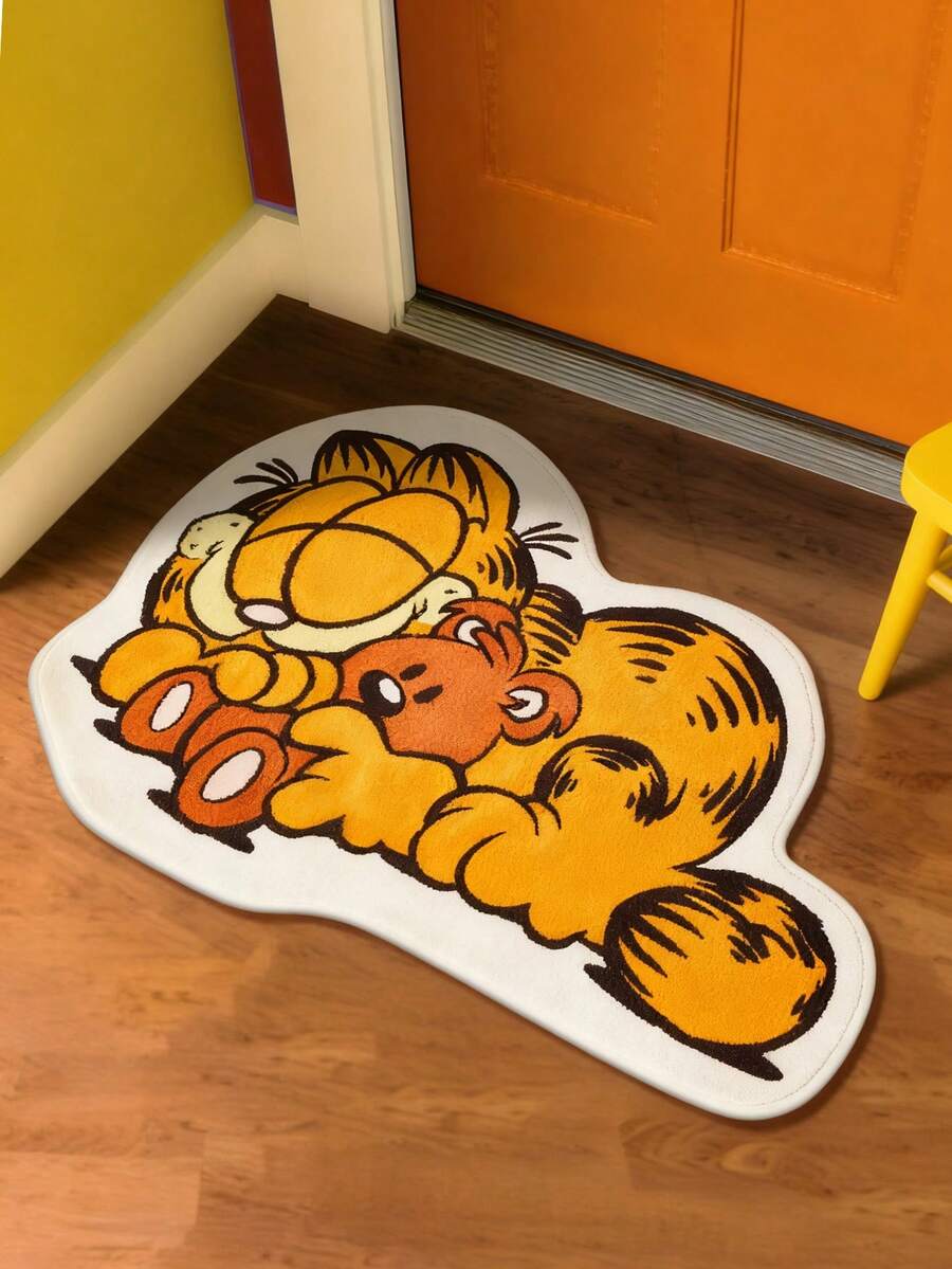 GARFIELD | SHEIN 1 件可爱猫形毛绒装饰地毯和熊,适用于门、浴室、节日,柔软吸水材料,防滑底漆 - 彩色 - 查看 1