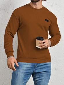 Manfinity Homme Men Oversized Letter Patched Detail Crew Neck Sweatshirt, For Fall, Long Sleeve Top - Brown - View 5