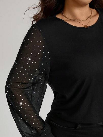 Comfylo Blusa versátil de parches con lentejuelas, talla grande