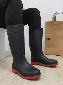 Bota impermeable para dama, resistencia al desgaste, punta redonda, sin cordones, suela plana, estilo minimalista para lluvia y actividades exteriores - Negro - Ver 1
