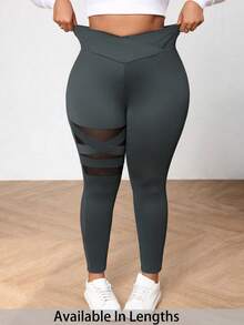 SHEIN PETITE CURVE 大码女式纯色基本款日常打底裤 - 深灰色 - 查看 1