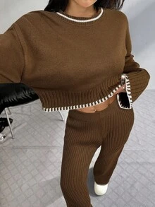 Women Sweater Co-Ords - 全穀類咖啡 - 查看 3