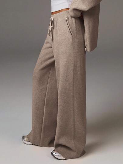 SHEIN X Scot Louie Athîral Women's Casual Solid Color Knit Pants In Fall/Winter,Cozy Fall And Winter Clothes For Women