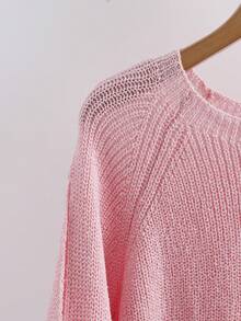 Firerie Plus Size Loose Knit Sweater With Hollow Bow Knot Decor, Plus Size Cute Fall Pullover In Beige/Winter Pink - Pink - View 5