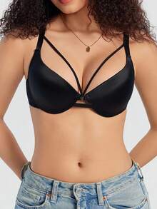 1 件女士无缝光滑无钢圈文胸 - 黑色 - 查看 4