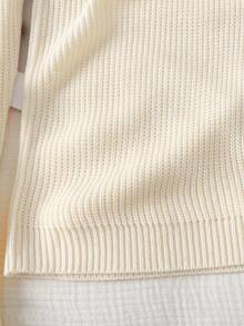 SHEIN Pull pour adolescente couleur unie col rond avec décoration nœud, décontracté et polyvalent, vêtements de rentrée scolaire automne hiver - Nude - Voir 5