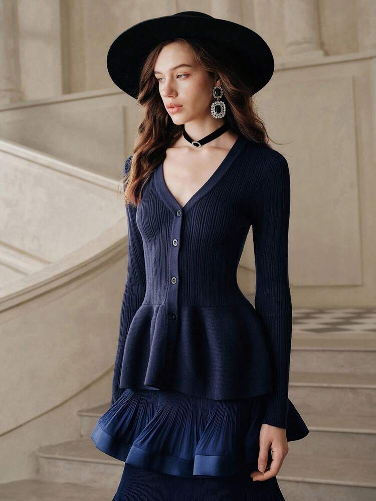 Anewsta Savoree Women's New Elegant & Graceful Flared Hem Cardigan Sweater