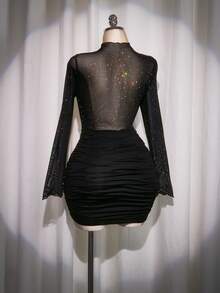 SHEIN ICON 大码女式性感夜店装黑色迷你连衣裙 - 黑色 - 查看 2