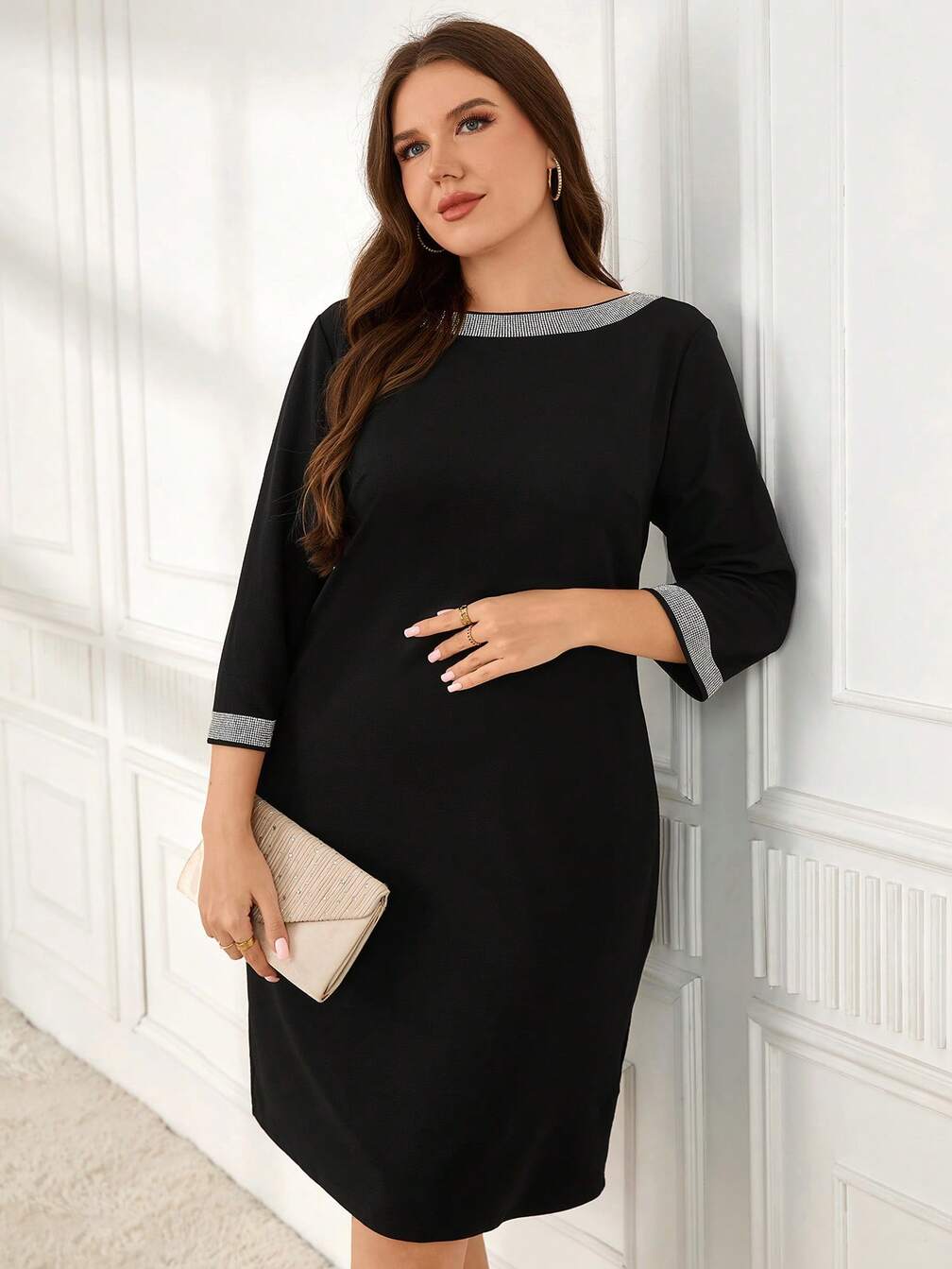 black dress plus size party Wedtrend Women Wedding Sparkly Long Sleeves Mother of the Bride Dress, Black / US16W featuring eye Casual Plus Size Black Maxi
