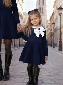 Robe à manches longues blocs de couleurs mignonne pour jeune fille, style universitaire