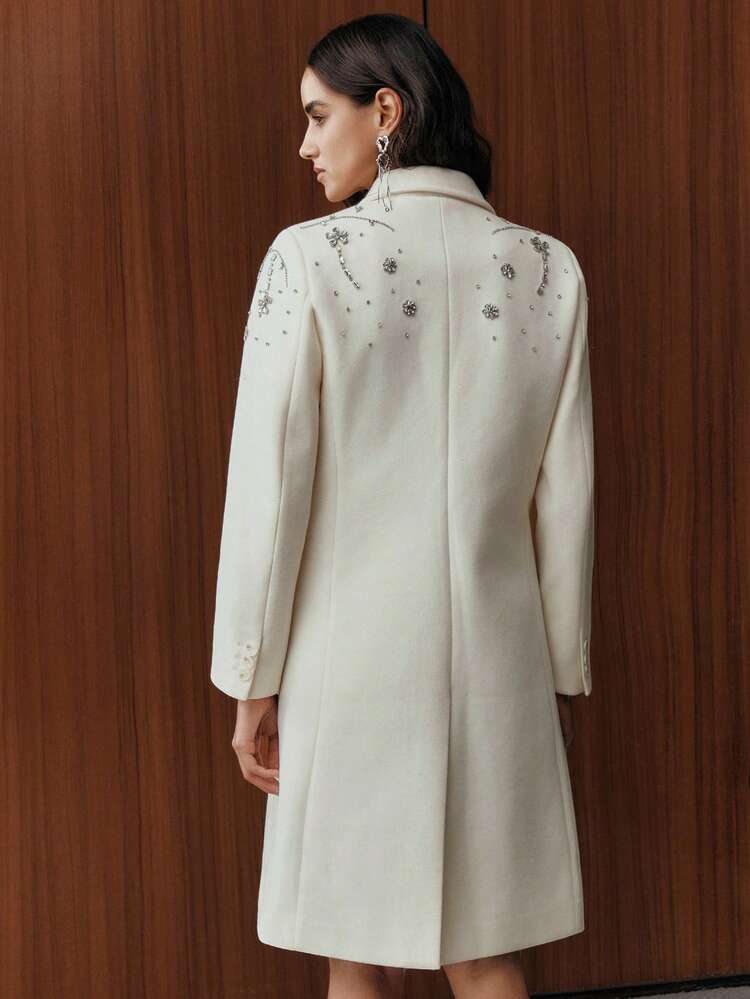 Chaqueta de mujer con cuello en V, mangas abullonadas, cintura ceñida y diseño hueco de rosa floral elegante y romántico, adecuada para otoño, invierno, salidas, eventos elegantes, formales, fiestas, estilo chic, Año Nuevo, abrigo de invierno para mujer, Navidad, trabajo, graduación