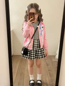 女童夹克：粉色独角兽卡通连帽风衣，轻便拉链儿童外套 女童轻便独角兽印花连帽雨衣，春季风衣外套 儿童独角兽图案连帽拉链夹克，粉色轻便防水女童风衣 - 玫紅色 - 查看 3