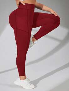 Auralis Leggings de cintura alta con compresión y bolsillos para tallas grandes - Rojo - Ver 2