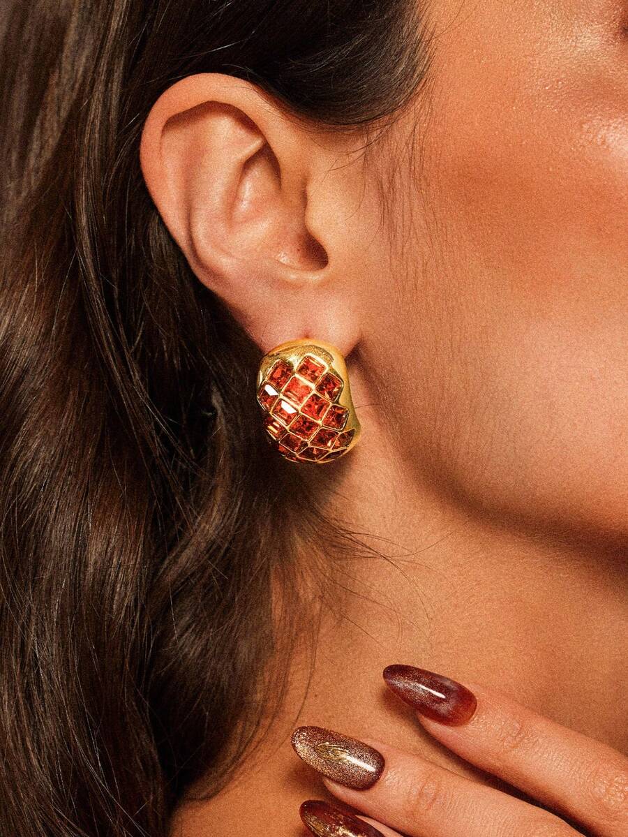 Glisma 18K Gold-PlatedWomen Stud Earrings,Western Jewelry,Old Money,Gemstone,Outfits,Fall/Autumn/Winter,For Mom/Women/Girl/Mother,Premium - Orange - View 1